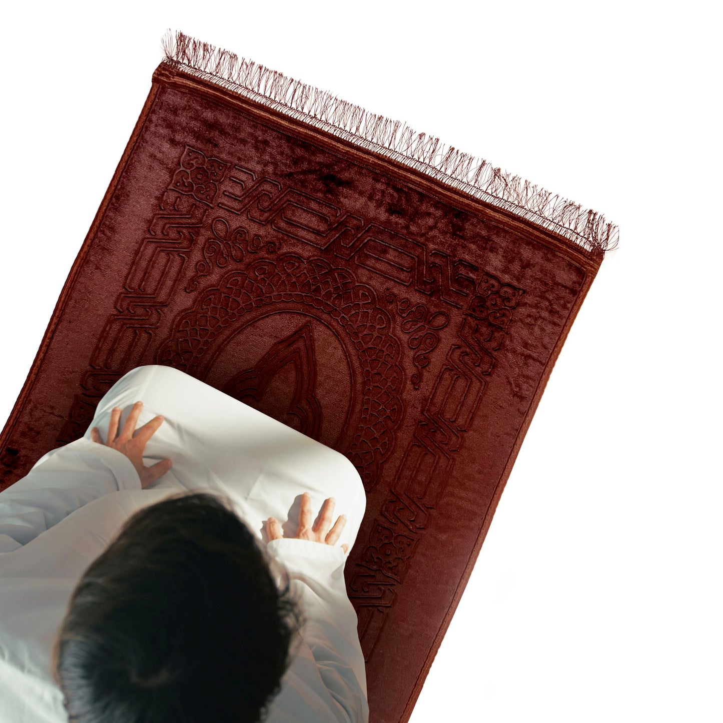 Empire Home Islamic Prayer Rug Oversized Soft Thick Plush Musalla Mat - for Men Women Childred - سجادة صلاة (Rust)