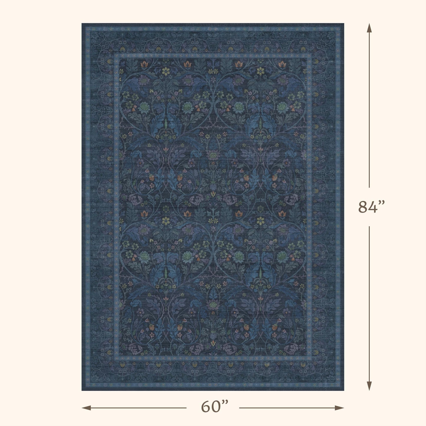 Washable Dark Blue 5x7 Living Room Area Rug - Small Dining Room Rugs for Under Table, Non Skid & Low Pile Bedroom Carpet, Thin Nature Botanical Pattern Mats (Navy Blue)