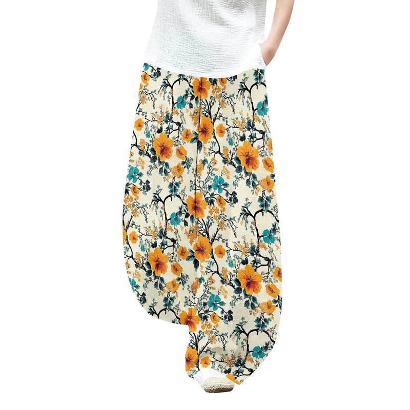 Zaswen Womens Casual Wide Leg Elastic Waist Pants Boho Floral Print Yoga Pants Lightweight Active Beach Trousers with Pockets Style16 4XL