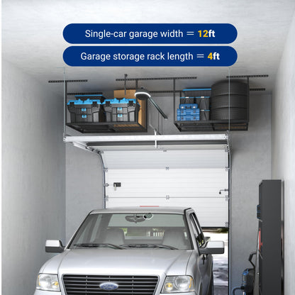 FLEXIMOUNTS 4x4 Overhead Garage Storage Rack, Adjustable Organization System, Heavy-Duty Metal Ceiling Racks, 350lbs Weight Capacity, Black, Classic Series