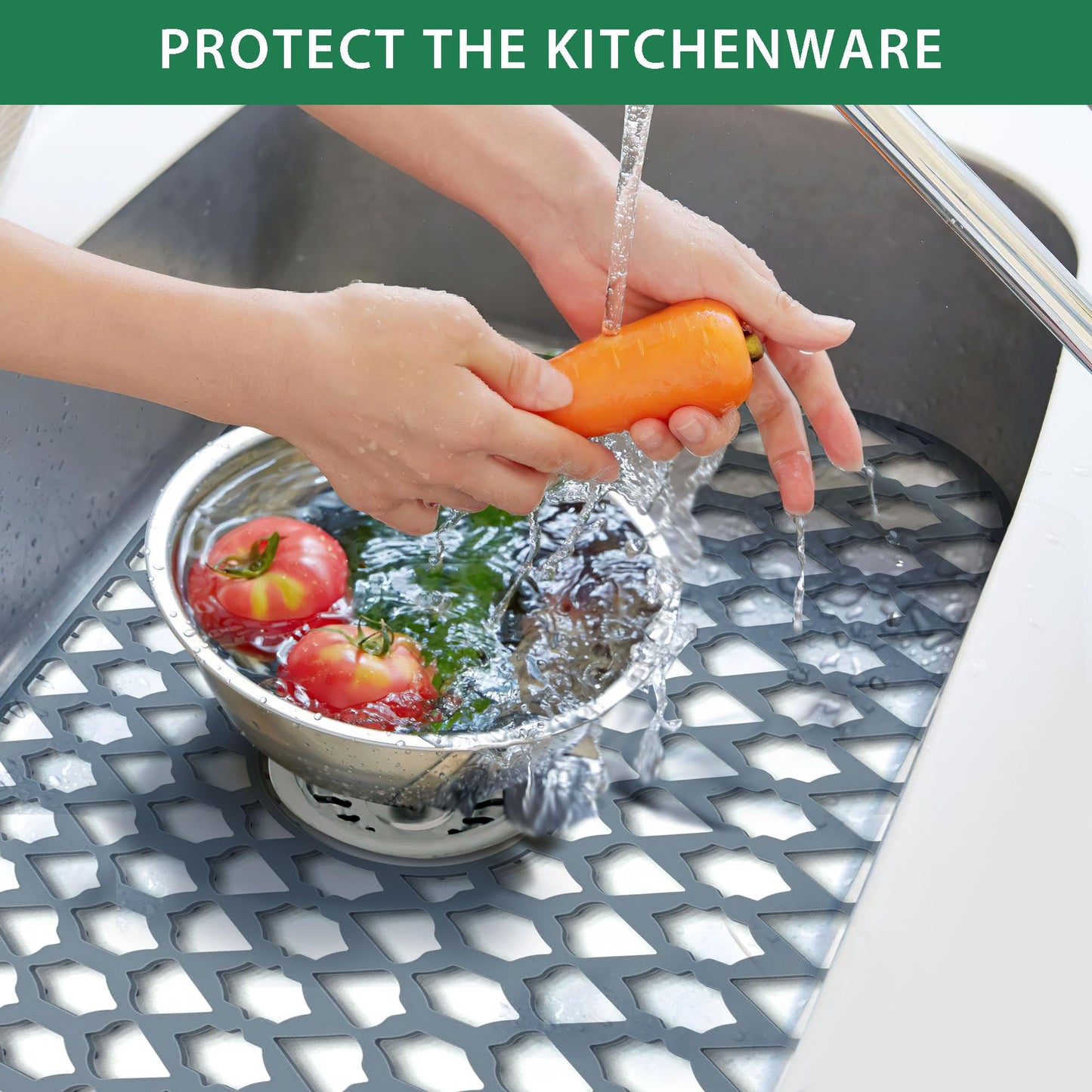 Sink Protectors for Kitchen Sink 13x11 &16x12 & 18x16 & 19x14 & 21x16 & 22x13 & 24x13 & 25x16 & 26x14 & 28x14 & 30x16, Silicone Sink Mat Grid (26"x14", Center Drain)