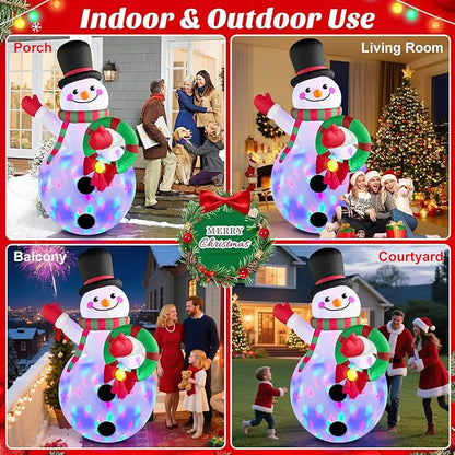 Christmas Inflatables Decorations Outdoor Blow Up Yard Snowman Rotating Led Lights, 8 Ft Tall Funny Large Merry Xmas Blowup Snow Man Outside Figures Vacation Front Lawn Holiday Winter Big Decor