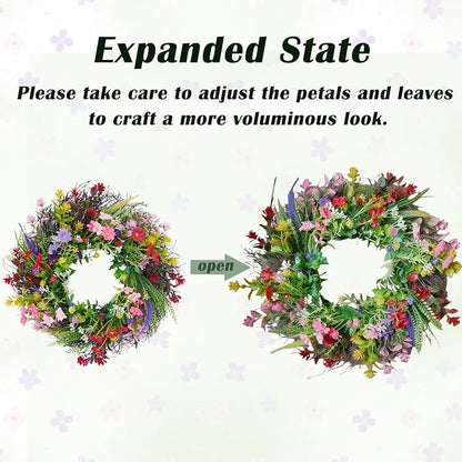Daisy and Lavender Wildflower Spring and Summer Artificial Spring Wreath Silk Summer for Front Door Home Wall Wedding Festival Farmhouse Holiday Decor with Peg (18 inches)