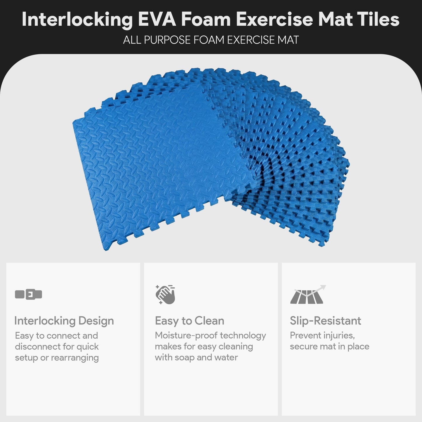 BalanceFrom Puzzle Exercise Mat 3/4" Thick, EVA Interlocking Foam Floor Tiles for Home Gym, Mat for Home Workout Equipment, Floor Padding for Kids, Blue, 24 in x 24 in x 3/4 in, 96 Sq Ft - 24 Tiles