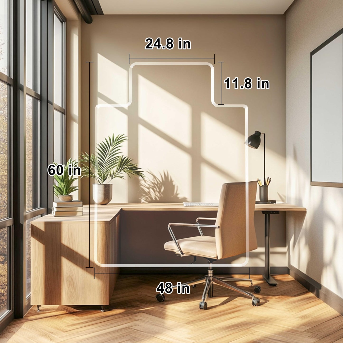 MESAILUP Beveled Edge Office Chair Mat for Carpet or Hardwood Floor, Crystal Clear 48" x 60" Desk Computer Chair Mat with Lip for a Smooth Glide and Easy Roll On/Off, Hard Heavy Duty and Non-Slip Pad