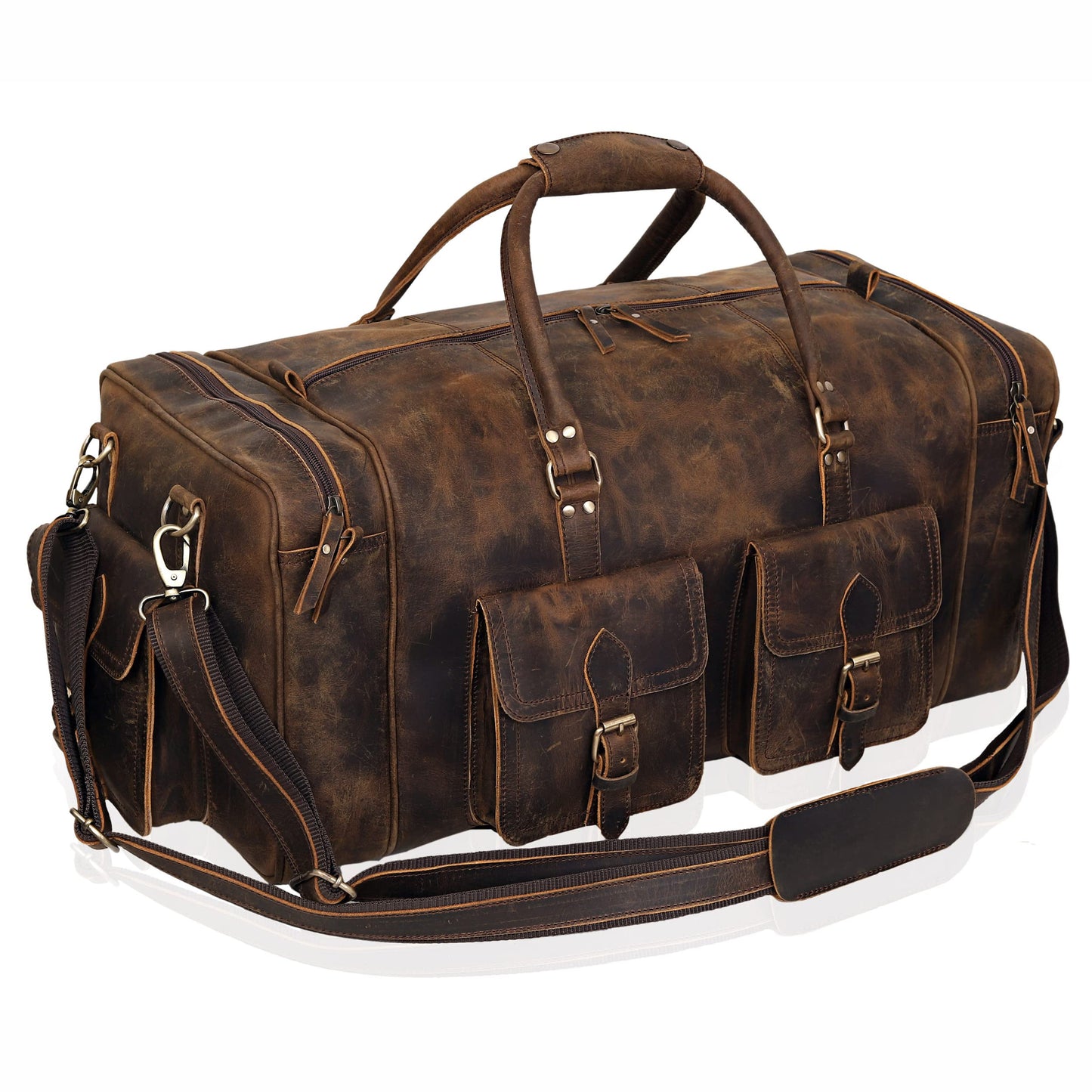 Large duffel bags for men holdall leather travel bag overnight gym sports weekend bag (BROWN, 32" XX-Large)