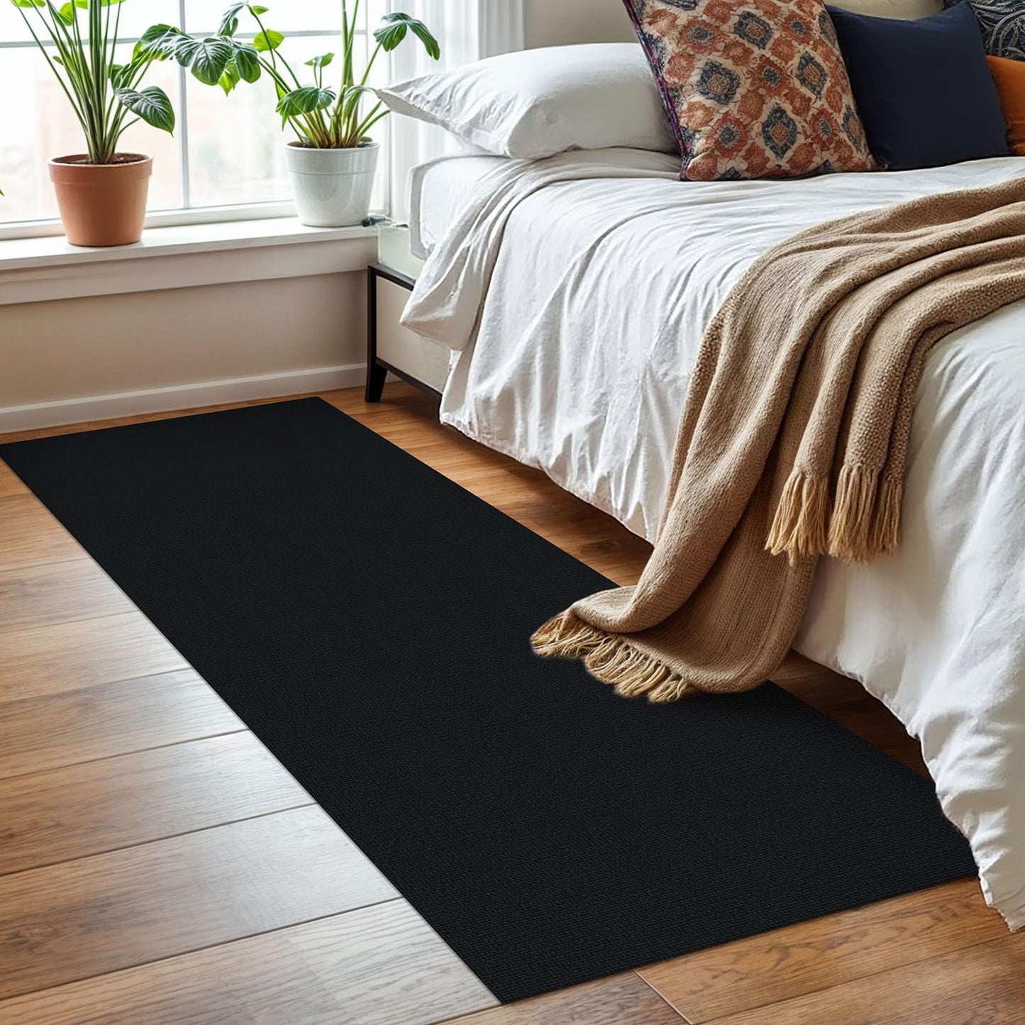 KOZYFLY Washable Runner Rug 2x6 Ft Runners for Hallways Non Slip Kitchen Runner Rugs Braided Cotton Entryway Runner Indoor, Carpet Runners for Hallway Kitchen Entryway Bedroom, Black