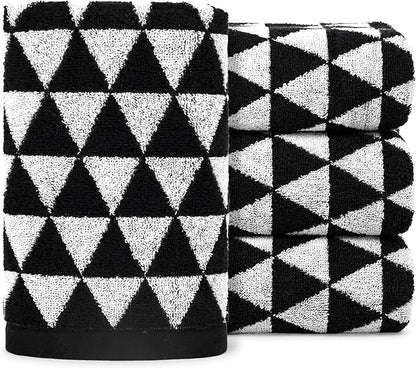 Black and White Hand Towels, 4 Pack Cotton Soft Face Towel 13x29 Inches