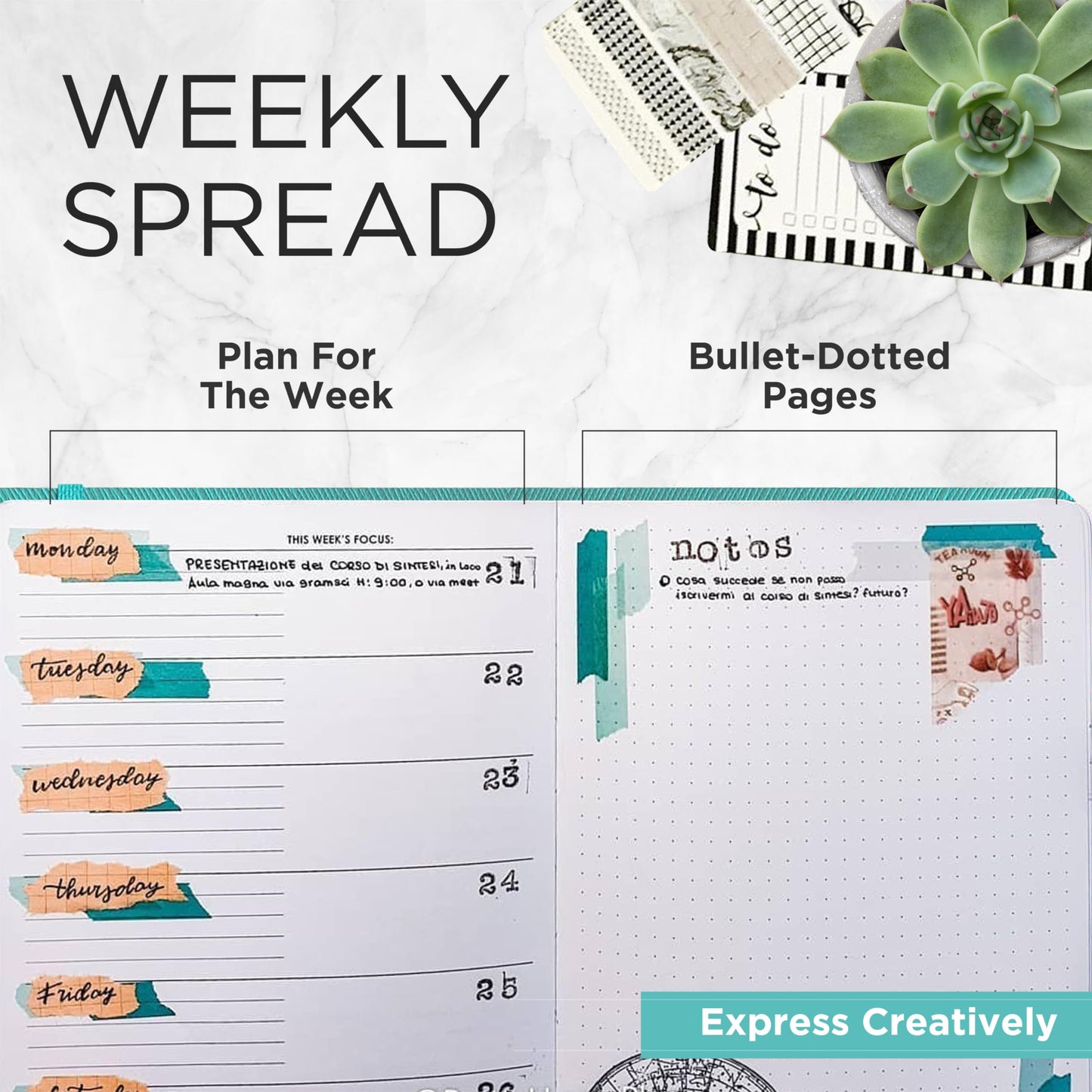 Wordsworth Undated Planner Weekly and Monthly - Dotted Blank Planner - Hardcover, Dateless Weekly Planner, 5.83 × 8.27In - Premium A5 Paper (120GSM) - Monthly, Weekly, Yearly Spread - Bullet Planner