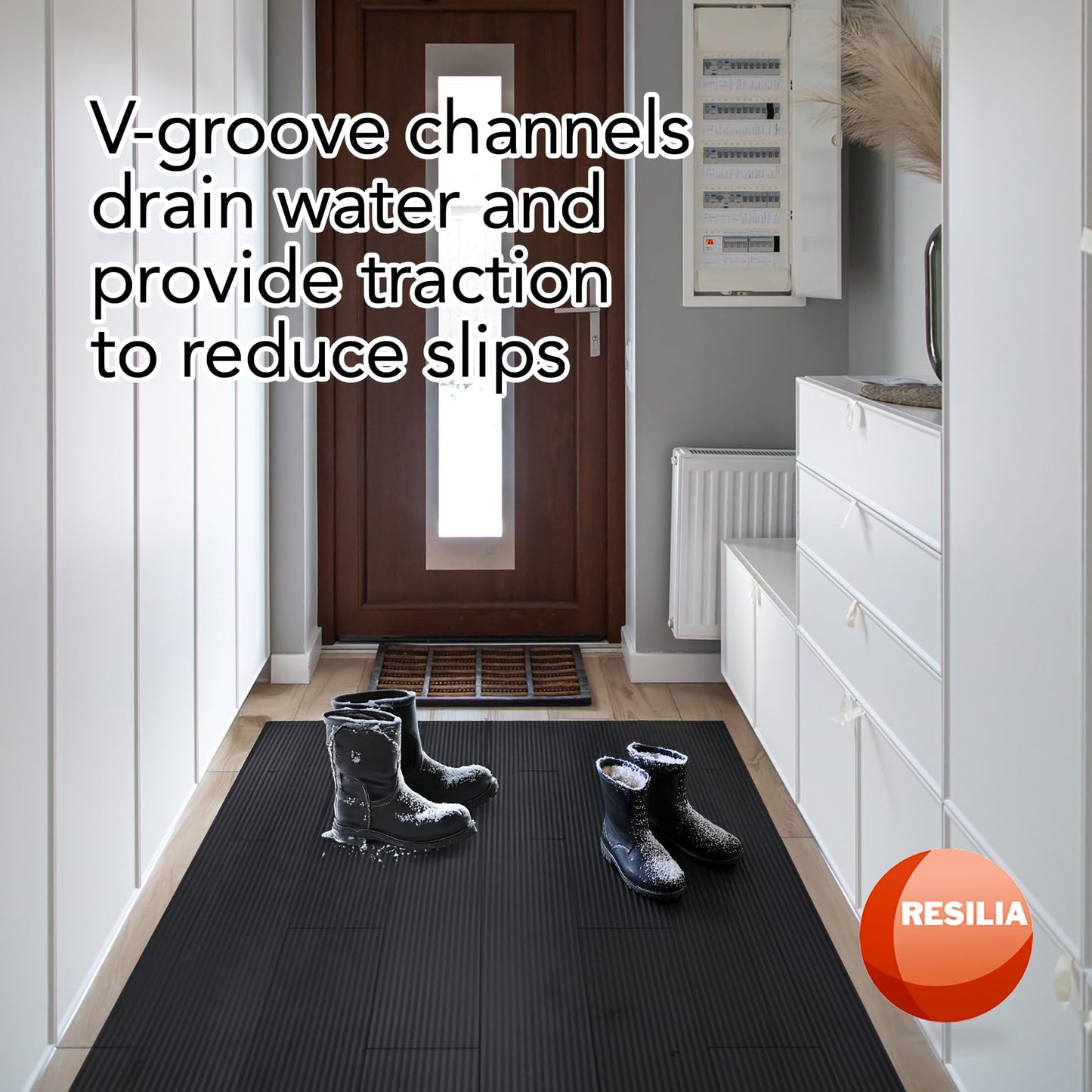 RESILIA Black V-Groove Utility Runner - Waterproof Vinyl Floor/Surface Protector, Heavy Duty Mats, Indoor Hardwood, Hard Floors, Garage, Hallway, Entryway, Kitchen, & Outdoor, 27” x 12’, Made in USA