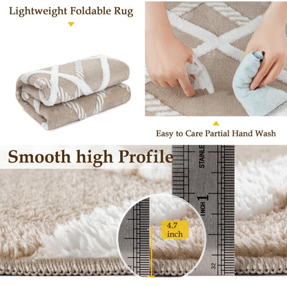 HUGEAR 5x7 Shag Area Rug Beige Modern Neutral Medium Plush Pile Super Soft Indoor Fuzzy Carpet Non Slip Non-Shedding Easy Care 0.5-inch Thick for High Traffic Areas in Living Room Bedroom Dining