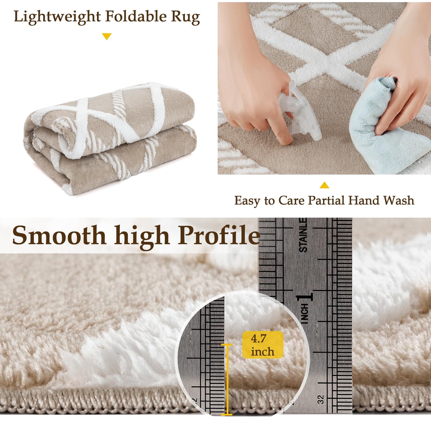 HUGEAR 5x8 Shag Area Rug Beige Modern Neutral Medium Plush Pile Super Soft Indoor Fuzzy Carpet Non Slip Non-Shedding Easy Care 0.5-inch Thick for High Traffic Areas in Living Room Bedroom Dining