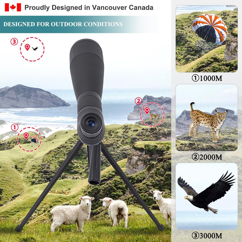 ED 20-60X60 FMC Spotting Scope Compact (Long Range Spotting, Water-Resistant) with Metal Tripod, Carry Bag, Phone Holder (ED 20-60X60)
