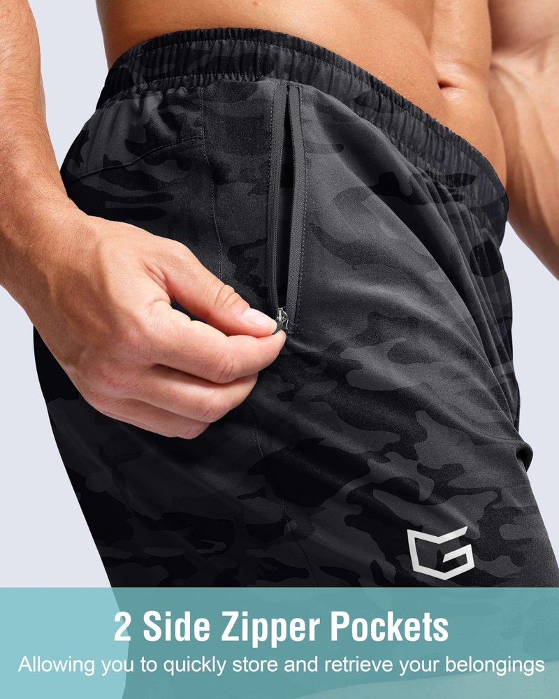 G Gradual Men's Athletic Running Shorts with Zipper Pockets Quick Dry 7"/ 5"/ 9" Workout Gym Shorts for Basketball Hiking(Grey Camo,5M)