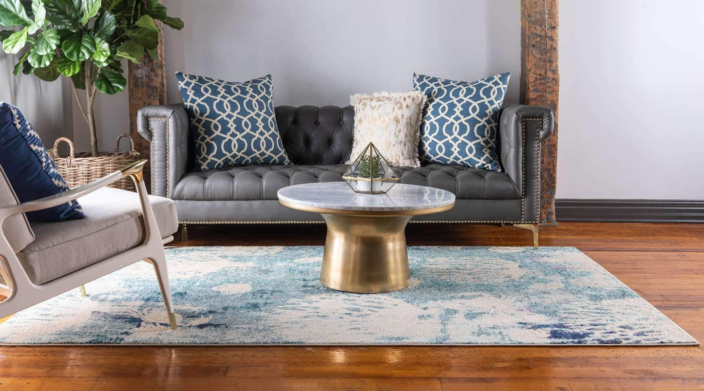 Unique Loom Positano Collection Coastal Modern Coral Lobster Shells Light Blue Area Rug (5' x 8')