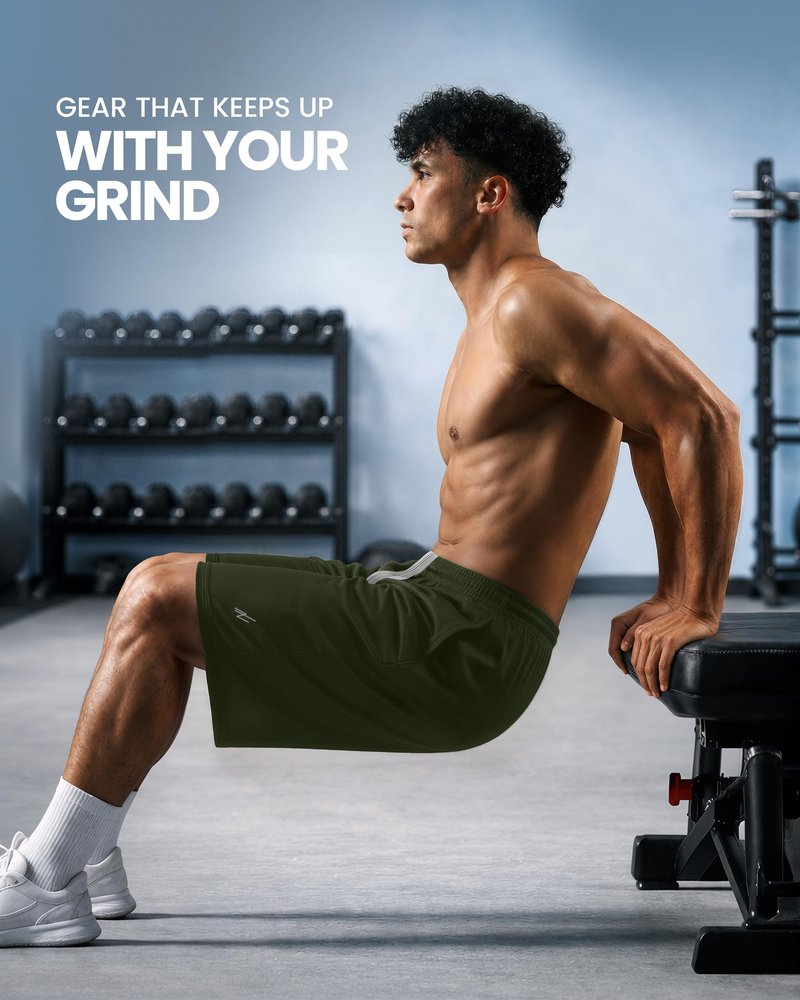 NY Threads Men's Athletic Shorts Quick Dry Loose-Fit Lightweight Running Workout Gym Shorts with Pockets, Large, Army Green