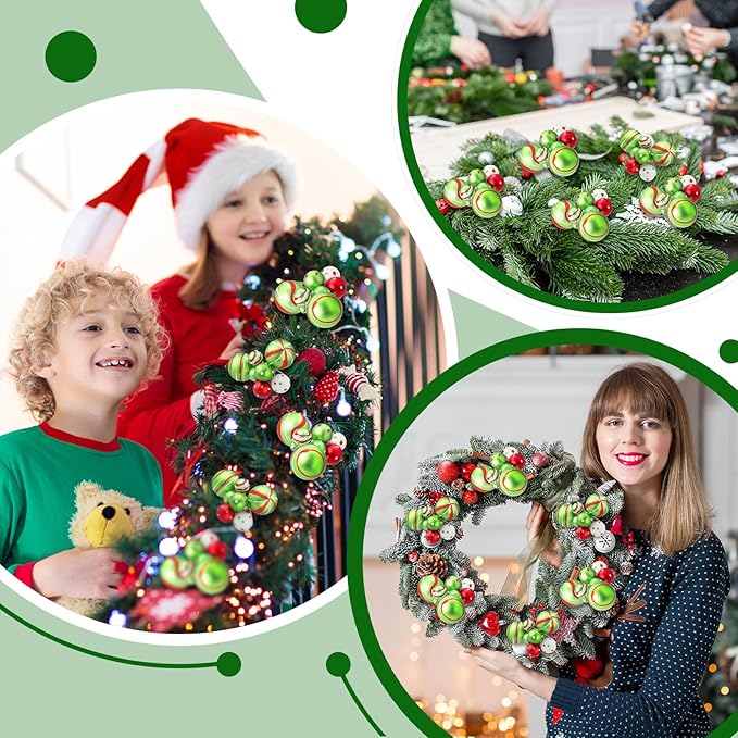 8 Pcs Lime Green Christmas Tree Picks 7.87 Inch Christmas Balls Ornaments Xmas Hanging Peppermint Decorations for Xmas Tree Topper DIY Wreath Holiday Floral Vase Fillers Crafts Home Decor