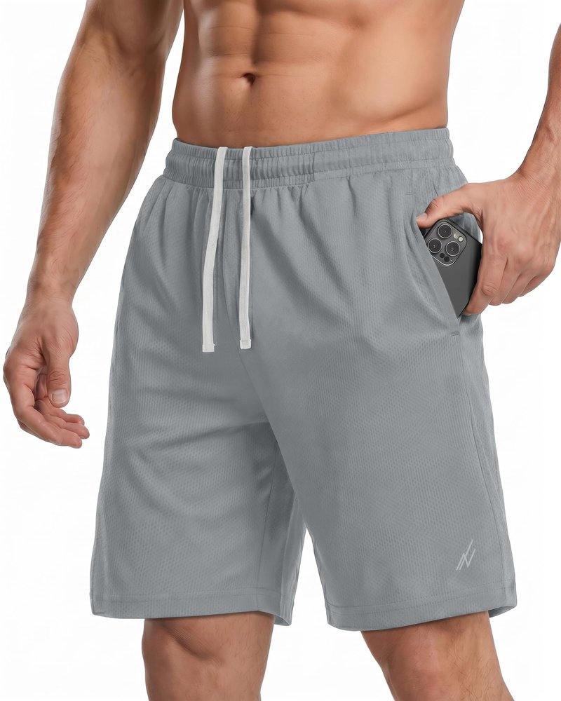 NY Threads Men's Athletic Shorts Quick Dry Loose-Fit Lightweight Running Workout Gym Shorts with Pockets, Medium, Medium Grey