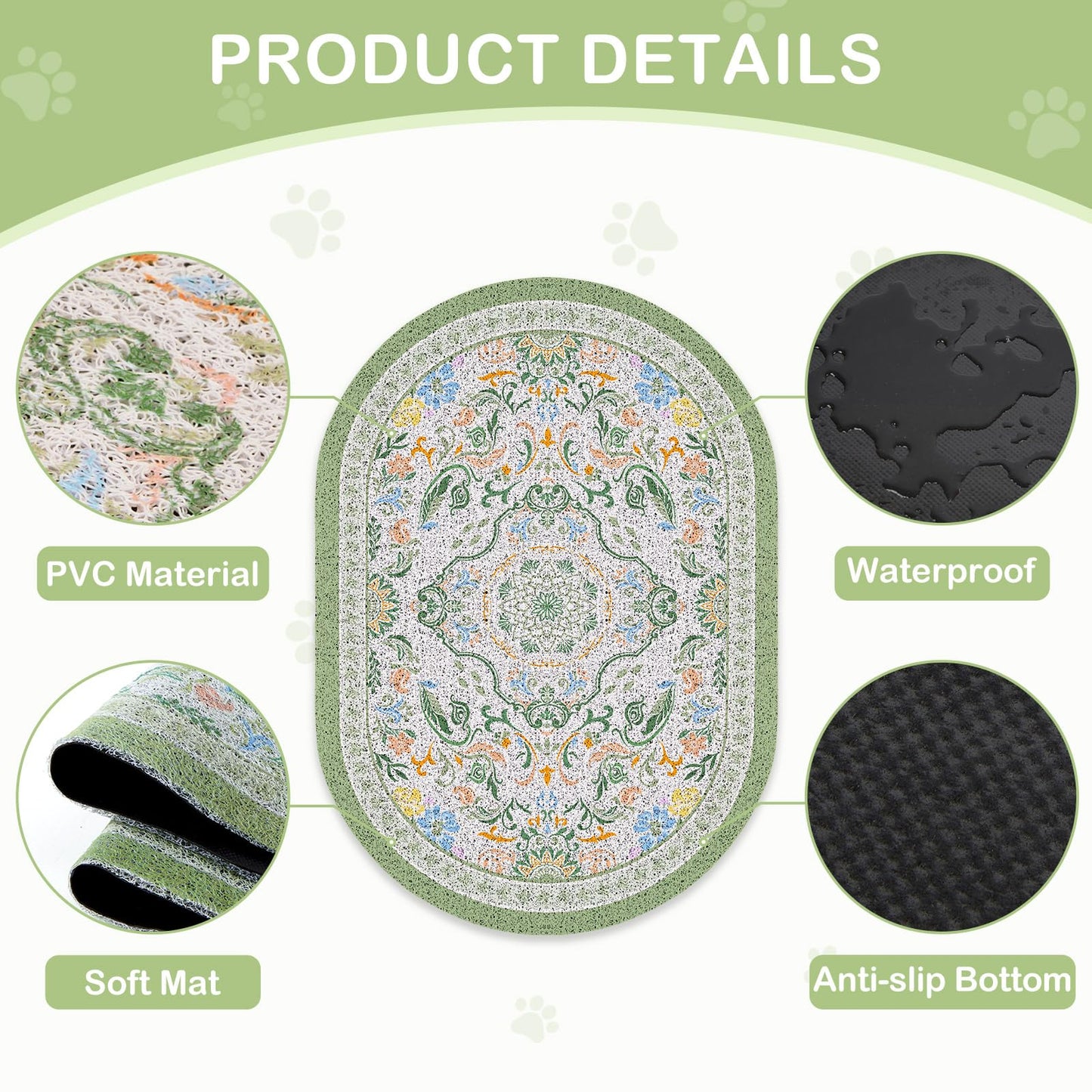 Bienbee Cat Litter Mat, 24" x 15" Litter Box Mat Rug with Non-Slip Bottom,Urine and Water Proof, Easy to Clean Cat Supplies Essentials for Indoor Kitty Kitten Floor, Bean-Green M