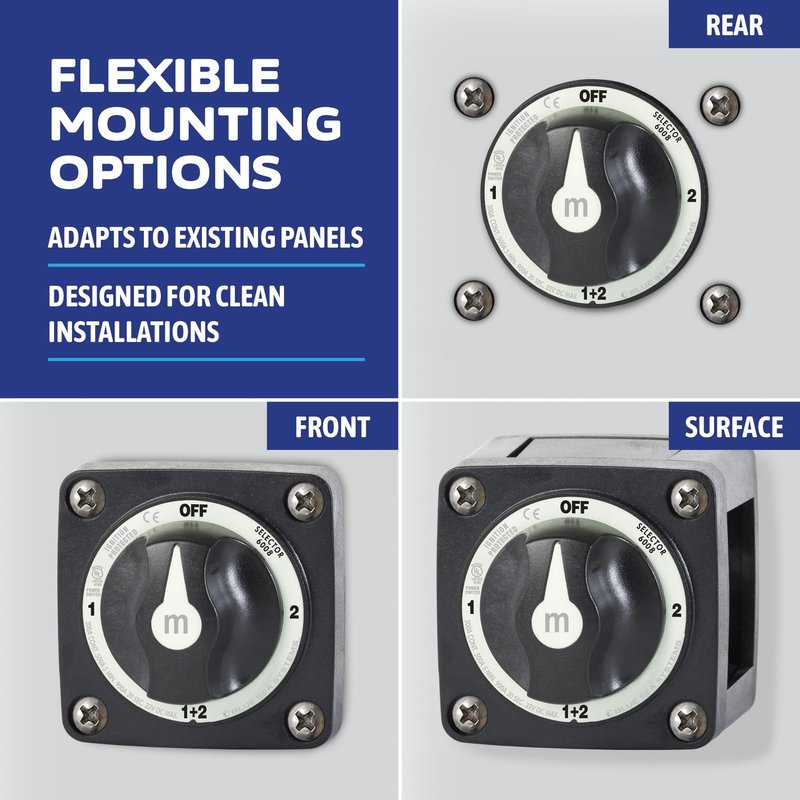 Blue Sea Systems 3‑Position Mini Battery Switch, Black, 6008200 m‑Series