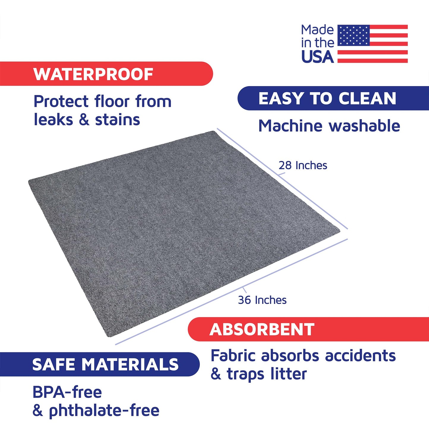 Cat Litter Mat by Americat – 36 x 28 Inches Machine Washable for Easy Clean, Waterproof & Made in USA – X Large Mat Traps Litter Around Cat Litter Box & Protects Floors
