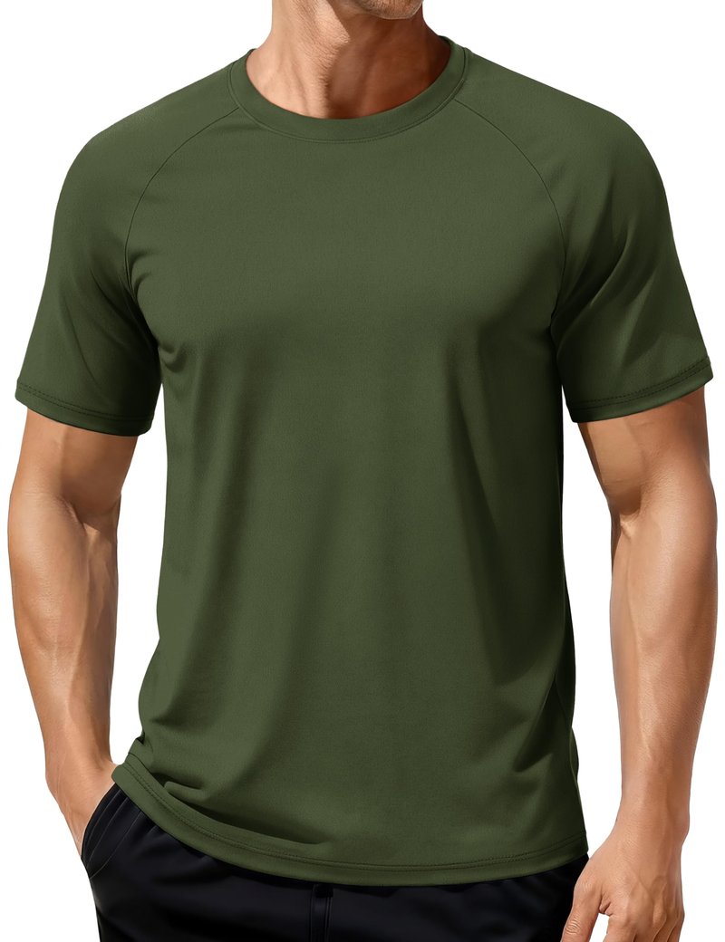MAGCOMSEN Mens Short Sleeve Dry Fit T-Shirts UPF 80+ Athletic Moisture Wicking Lightweight Workout Running Swim Shirts Army Green L
