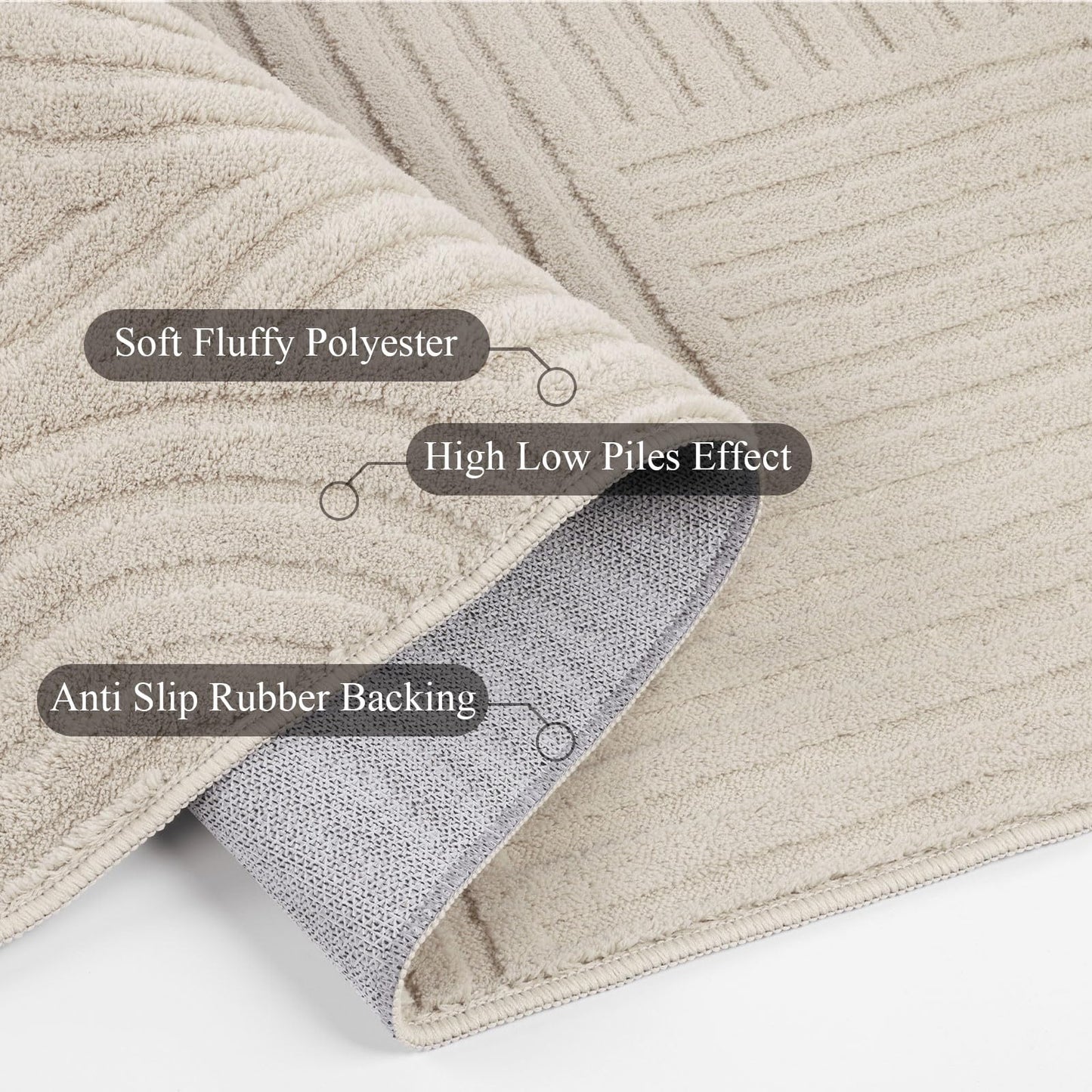 SHACOS Soft Cozy Fluffy Arch Pattern High-Low Pile Textured Area Rug 5'3"x7'3" Non Slip Washable Modern Geometric Rug Stain Resistant Contemporary Carpet for Living Room Bedroom Dining Room, Beige