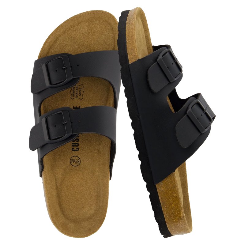 CUSHIONAIRE Lane Cork Footbed Womens Sandals Comfortable Double Buckle Slip On Sandals for Women with Arch Support and Classic Two Strap Design