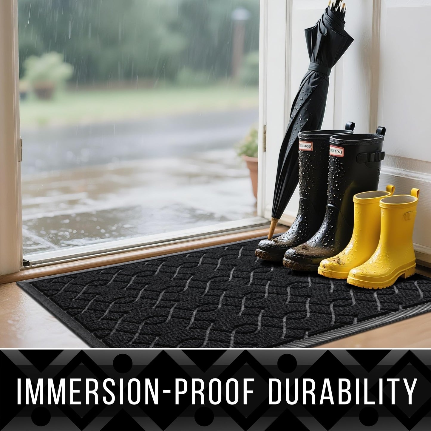 Yimobra Outdoor Mats for Front Door 29.5x17, All-Season Waterproof Doormat Outdoor Entrance, Heavy Duty Non-Slip Outside Door Mat for Garage Patio Proch Entryway Indoor, Black