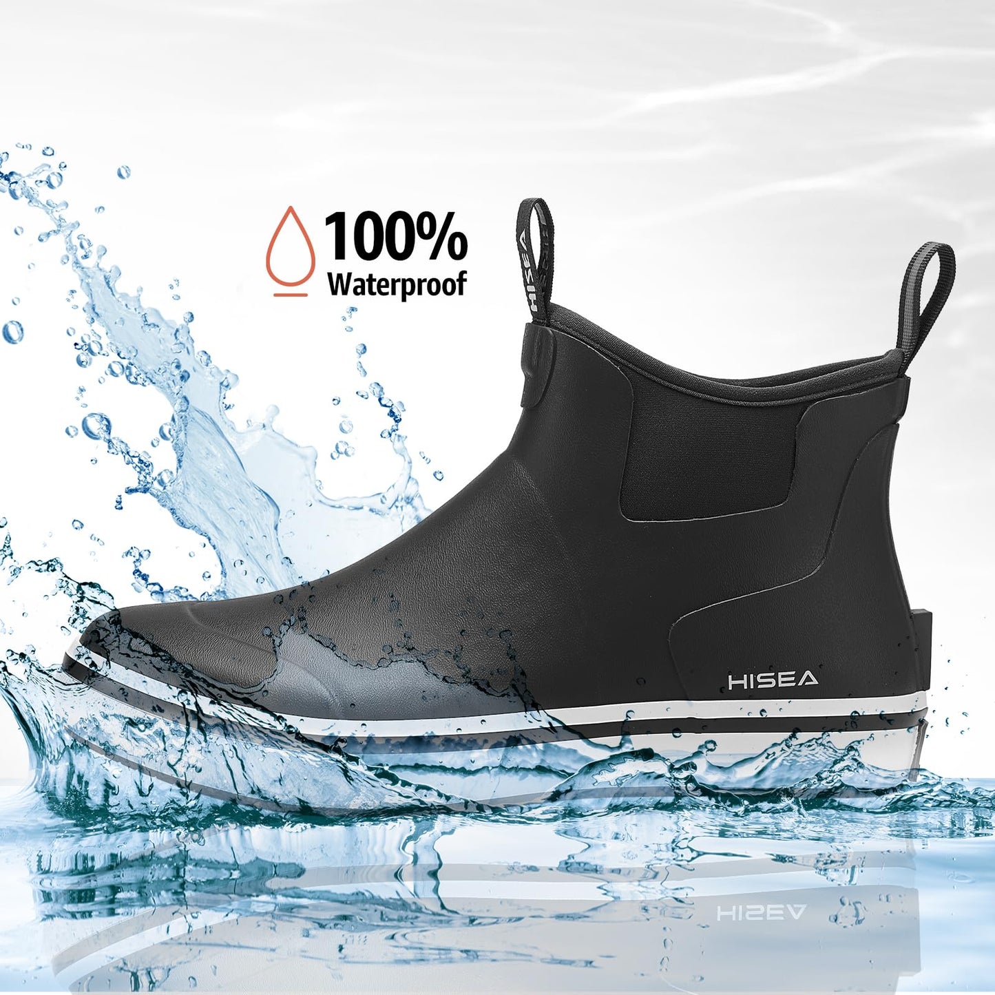HISEA Men's Deck Rain Boots Saltwater Fishing Booties Waterproof Ankle Rain Boots with High Traction