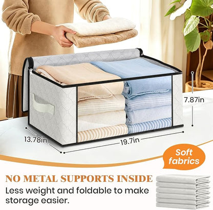 Fab totes 35L Closet Organizers and Storage, Foldable Under Bed Storage Containers, Storage bags for Organizing Bedroom, Closet, Clothing,Organization with Handle (3 Pack,Ivory)