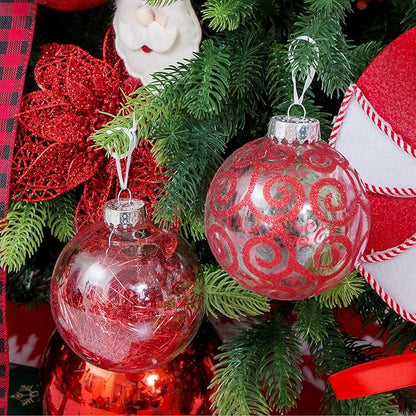 XmasExp 8ct Christmas Ball Ornaments Set -Large Clear Plastic Shatterproof Xmas Tree Ball Hanging Baubles Stuffed Delicate Glittering for Holiday Wedding Xmas Party Decoration (100mm/3.94",red)