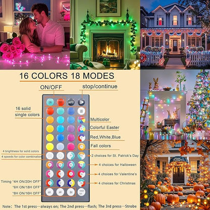 Color Changing Christmas String Lights with Remote, 4 Pack Total 66.6 FT 200 LED Halloween Lights Indoor Outdoor Decoration, 34 Colors Twinkle Fairy Lights for Xmas Tree Dorm Classroom Decoration