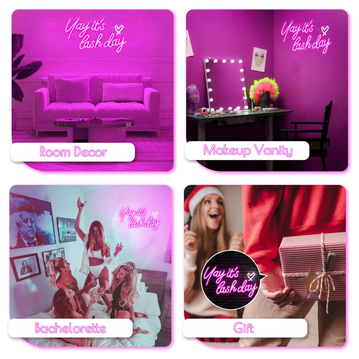 Kavaas Yay It's Lash Day Neon Sign - Lash Neon Sign for Lash Room Decor | Lash LED Light Sign for Lash Salon, Beauty Room, Nails Hair Bar - Great Gifts for Lash Techs Girls, Christmas, Birthday