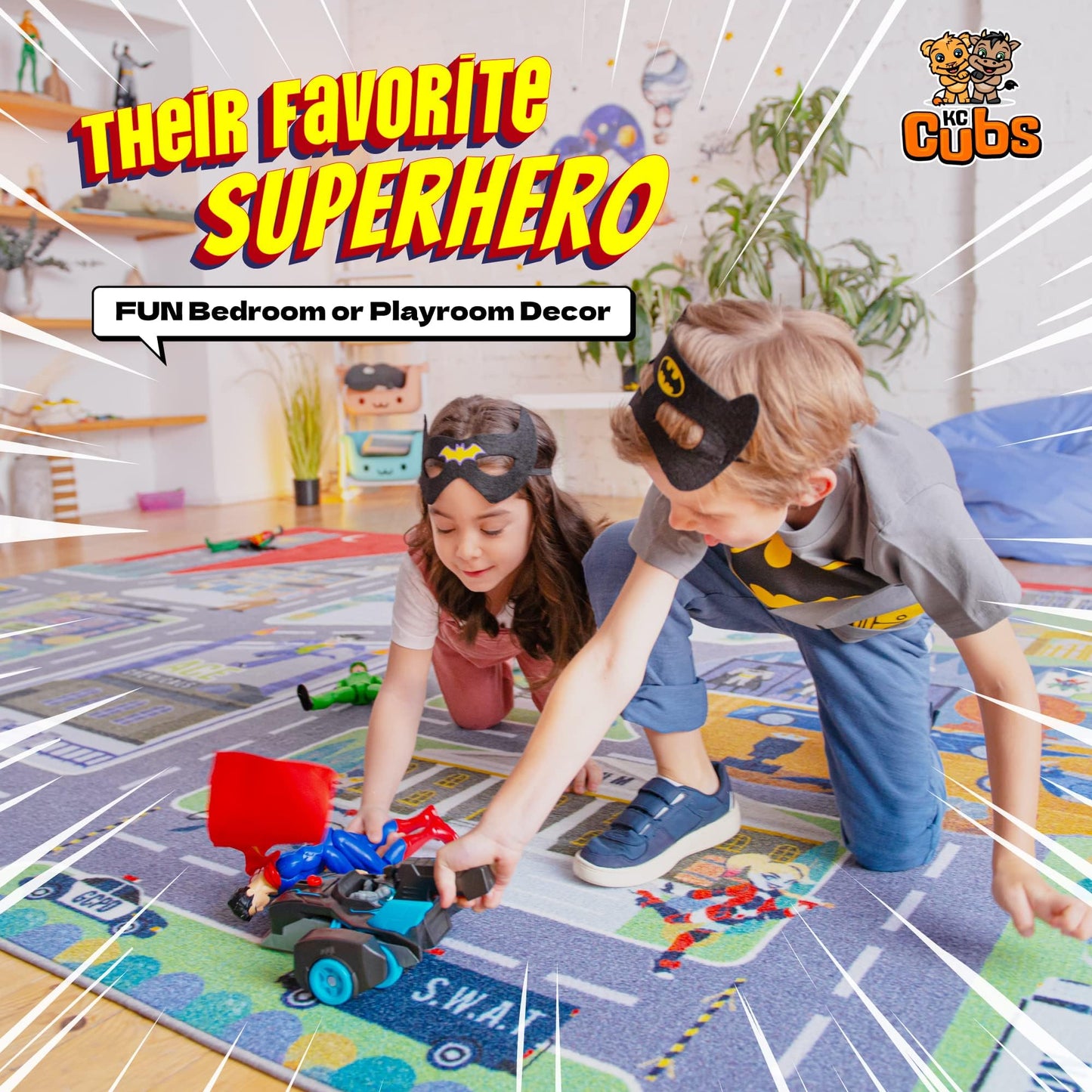 DC Comics Batman's Gotham City Adventure Road Play Rug 3x5 | Kids Interactive Toy Car Play Mat Carpet for Toddler Classroom, Playroom & Baby Nursery