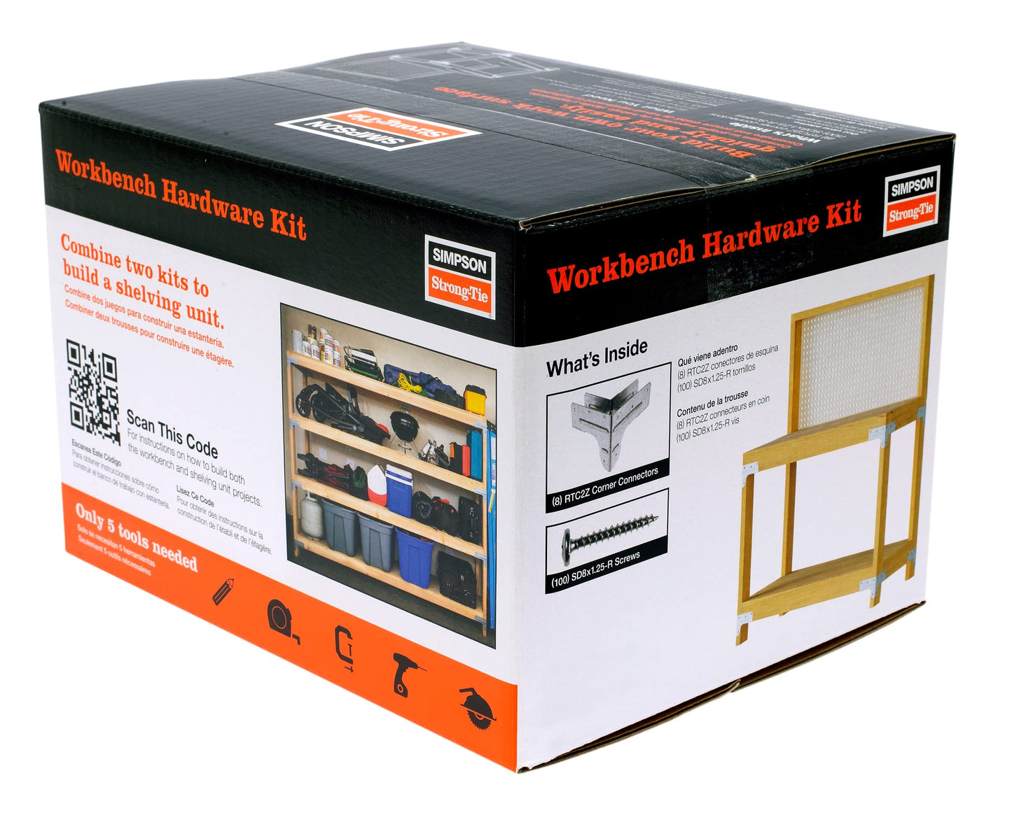 Simpson Strong-Tie WBSK - Workbench and Shelving Hardware Kit Featuring Rigid Tie RTC2Z Corner Connector & Wafer-Head Screws, Ideal for Woodworking & Home Improvement Projects