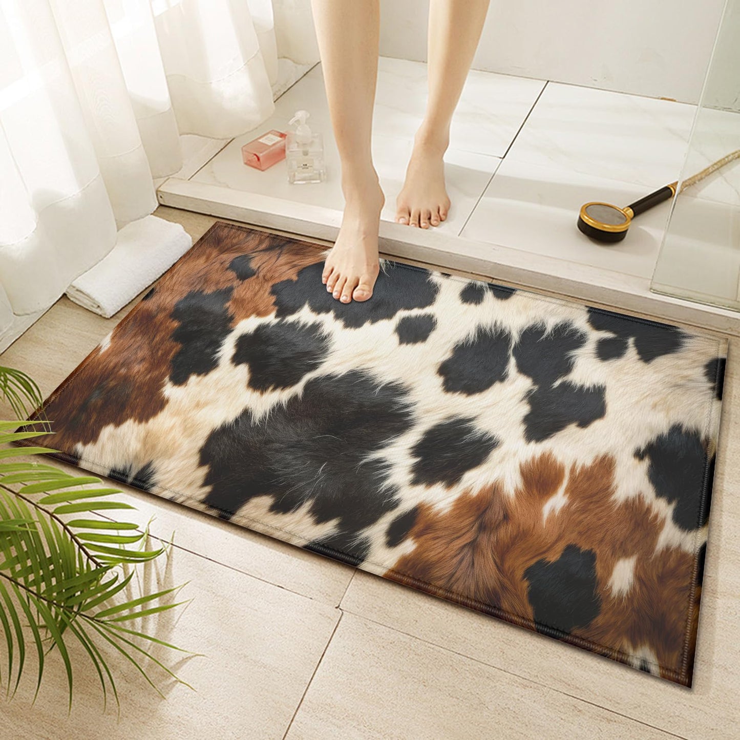 KOUTIA Cowhide Cow Print Bath Mat Animal Skin Non-Slip Bathroom Rugs Mats Washable Door Mat Quick Dry Doormat for Entrance Indoor Outdoor Laundry, 17x30 Inch