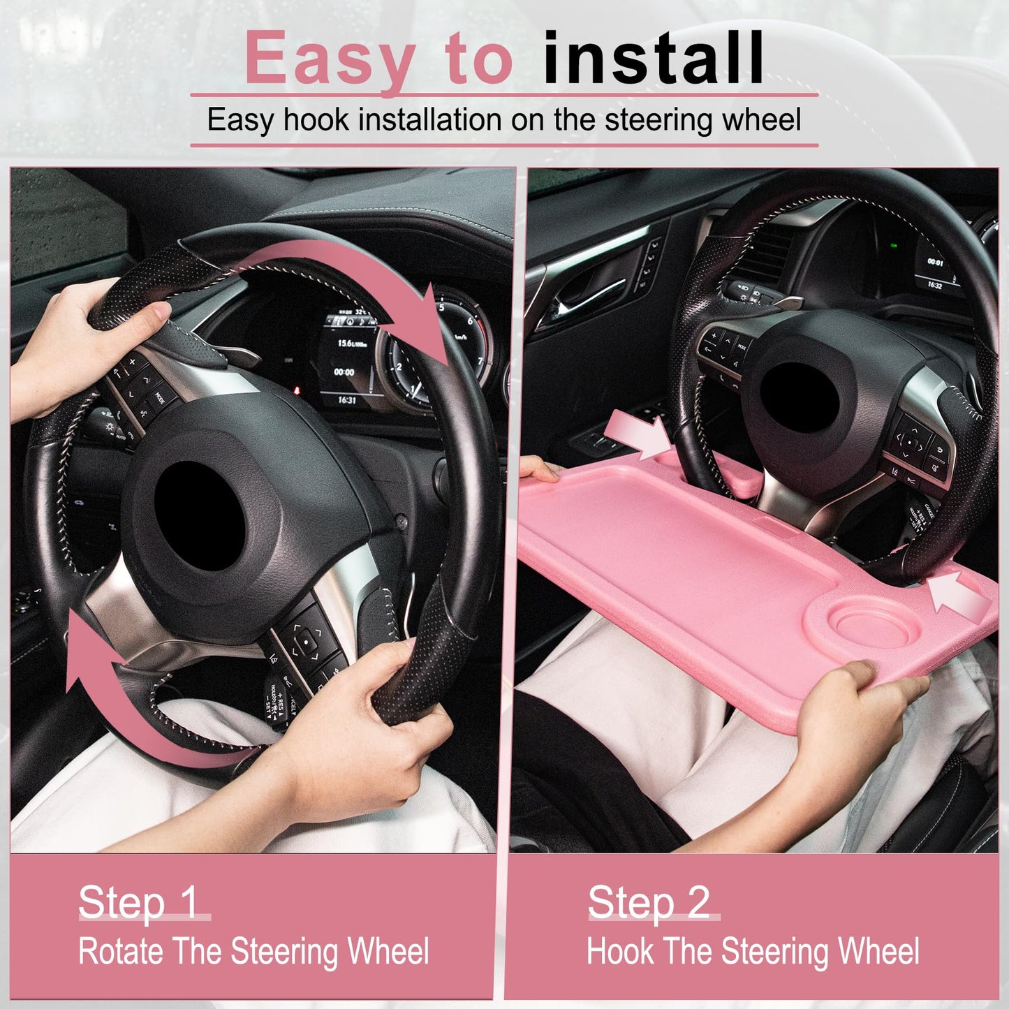 JUSTTOP Car Steering Wheel Desk for Laptop,Multipurpose Travel Car Accessories, Car Seat Stand Trays for Eating, Steering Wheel Under Table Console(Black)
