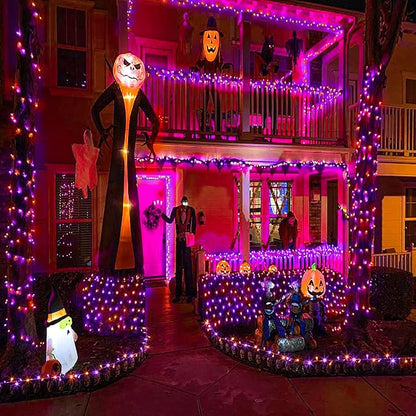 200 LED Christmas Lights Outdoor, 66ft Christmas String Lights Indoor Clear Wire 8 Modes Waterproof Plug in Twinkle Fairy Light for Tree Party Garden Decorations, Purple&Orange