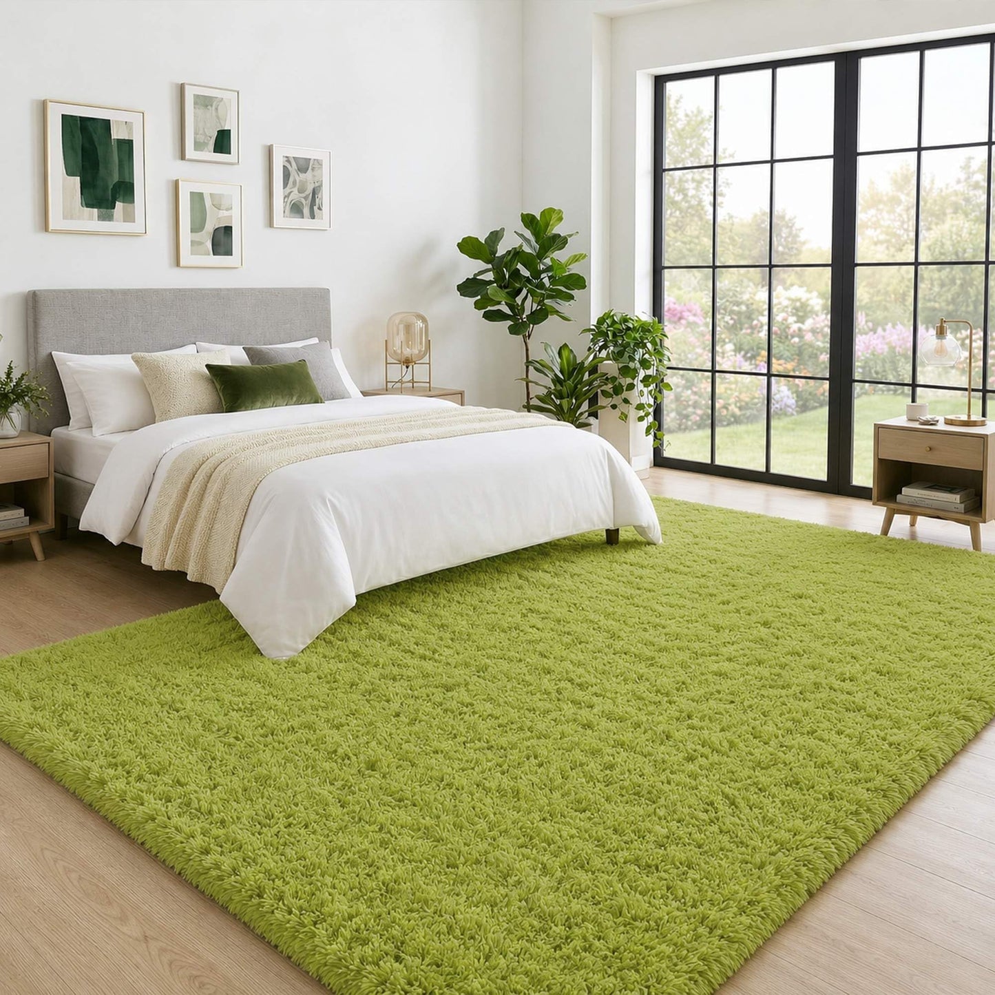 OHWPEAT 6x9 Ft Sage Green Fluffy Area Rugs, Washable Ultra Soft Faux Fur Shag Carpet with Non-Slip Backing, Faux Grass Fuzzy Plush Rug for Football Soccer Watch Parties, Game Room, Patio, Party Decor
