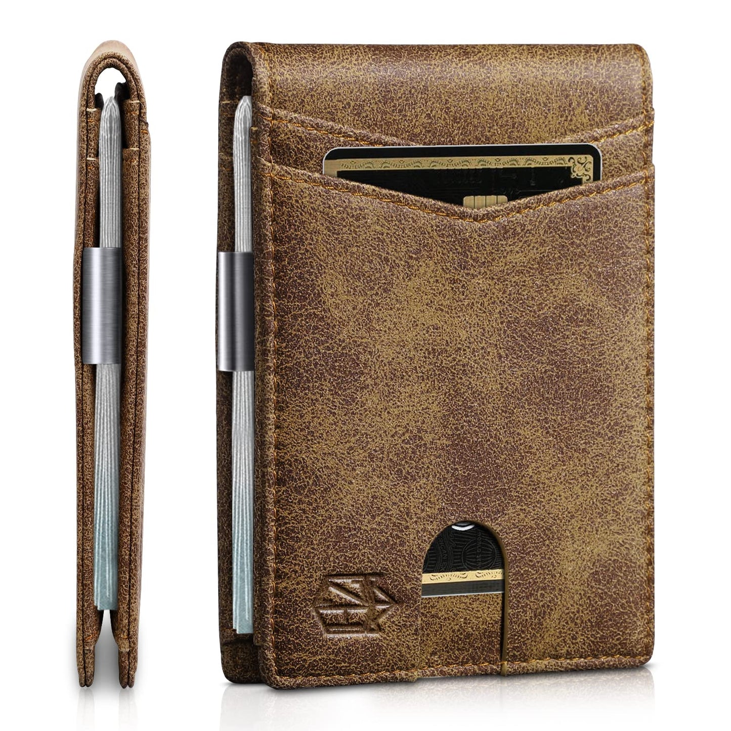 Zitahli Money Clip Wallets for Men,Slim Bifold Wallet 10-12 Cards, Mens Leather Wallet with ID Window,RFID Blocking Thin Minimalist Credit Card Holder,Gifts for Him