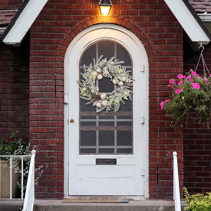 Super Holiday Christmas Wreath, 19Inch Artificial Winter Wreaths for Front Door Decorations with Wreath Hanger, for Indoor Outdoor Home Hoilday Party Xmas Wall Decor - Champagne