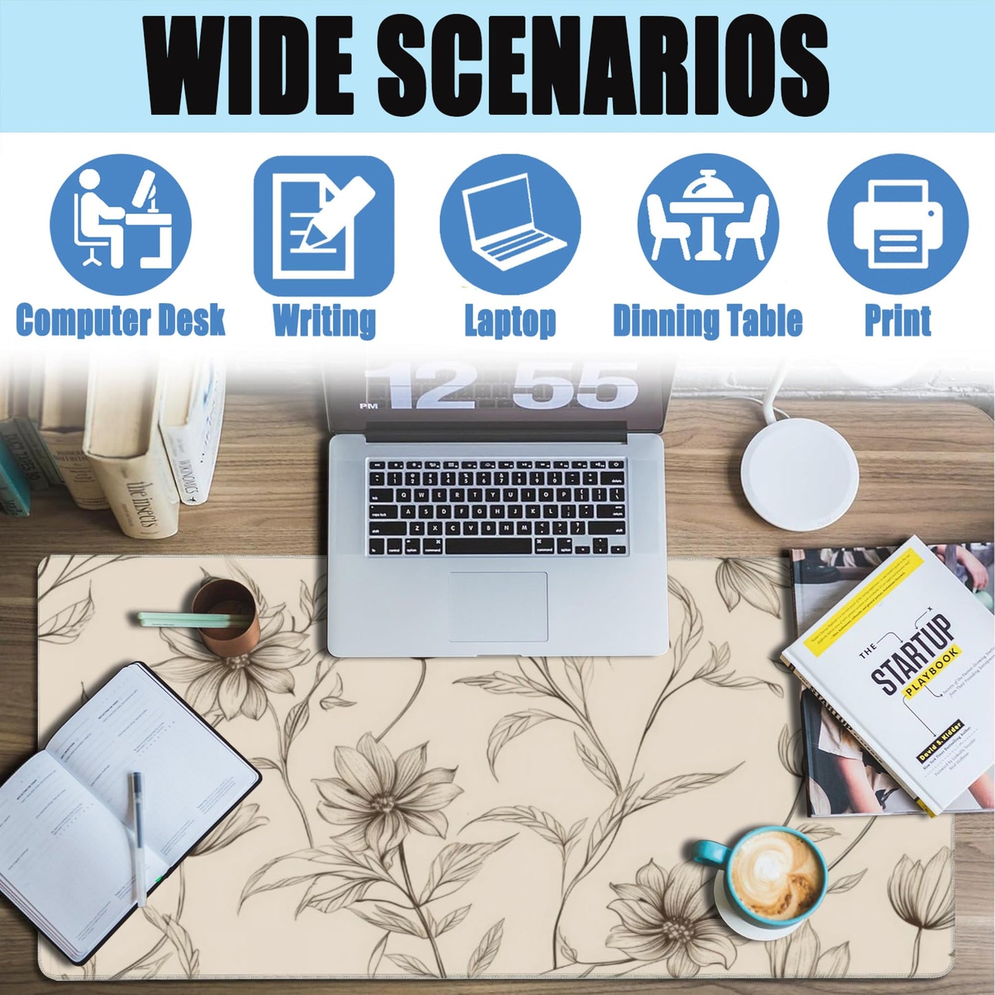 XXL Mouse Pad,Minimalist Flowers Large Gaming Mouse Pad,Abstract line Floral Desk Mat for Desktop,Extended Big Computer Keyboard Desk Pad with Non-Slip Base and Stitched Edges 35.4"x15.7"