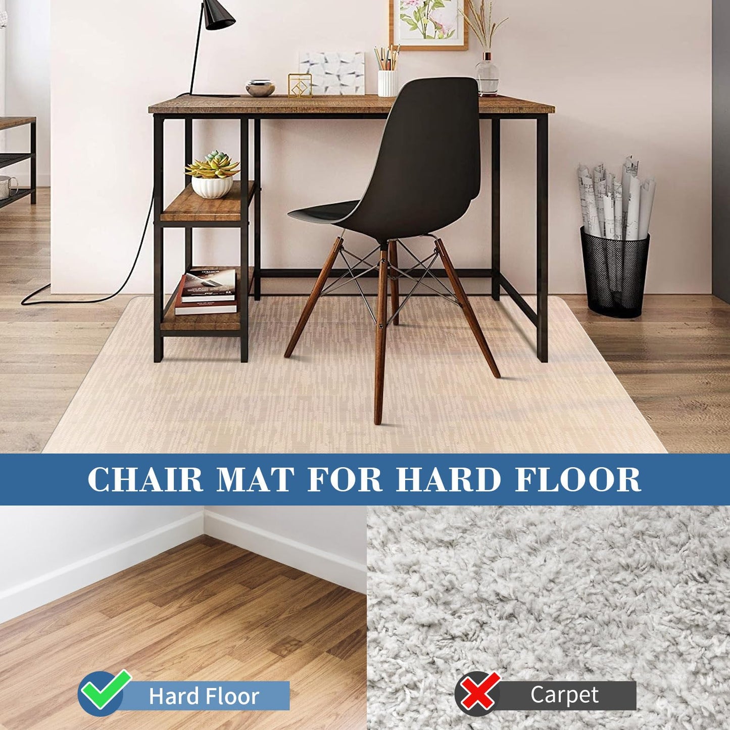 Clear Chair Mat, TYDLE 50" x 65" Large Office Chair Mat for Hard Floor, Vinyl Floor Mat for Gaming Chairs, Slip Resistant Floor Protector Rolling Computer Desk Mat for Hardwood Floor, Clear