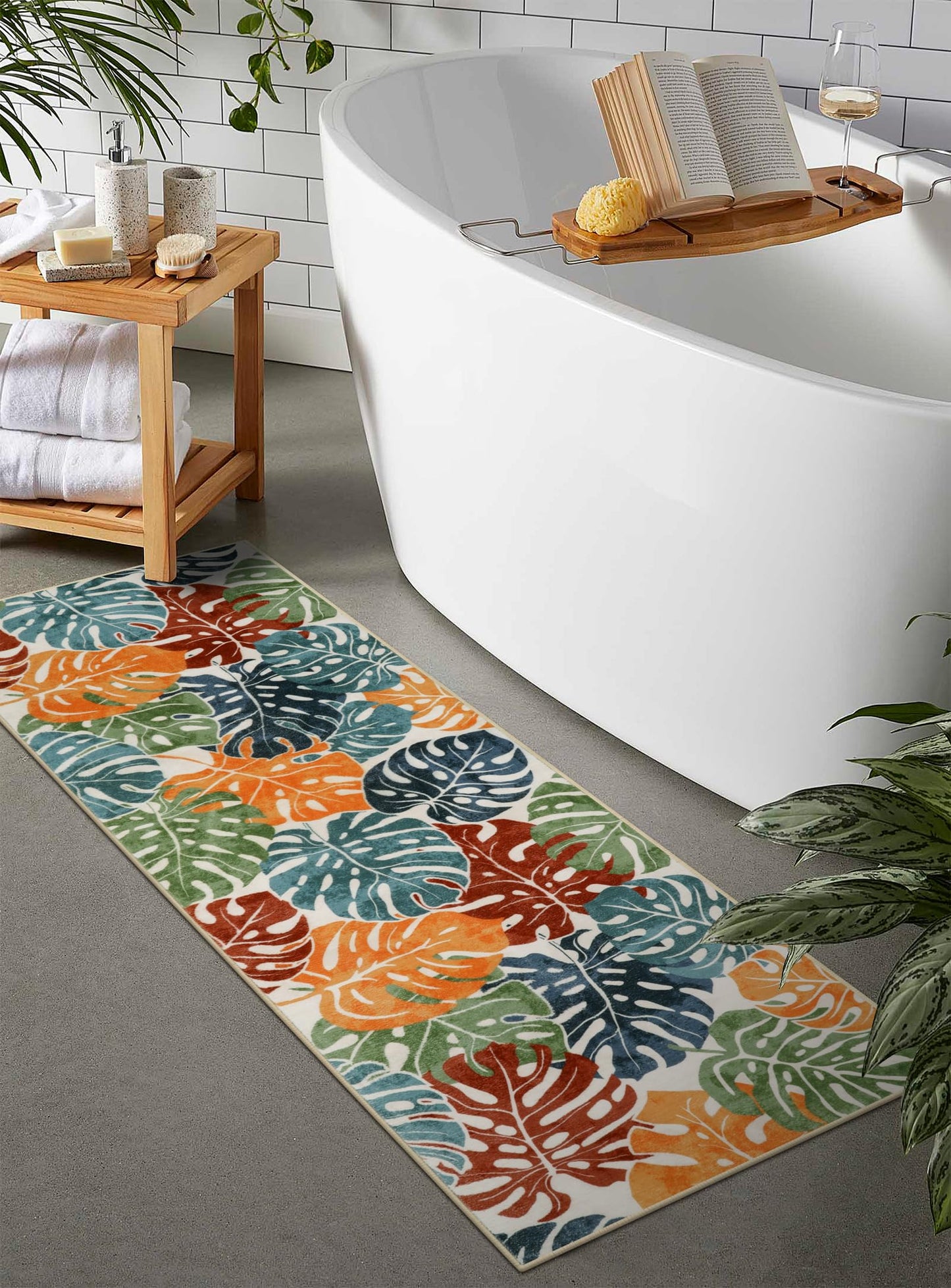 Wonnitar Tropical Washable Runner Rug 2x6, Non-Slip Colorful Leaf Runner Rugs for Kitchen, Low Pile Coastal Soft Bathroom Carpet Floor Throw Mat for Laundry Room Entrance Hallway