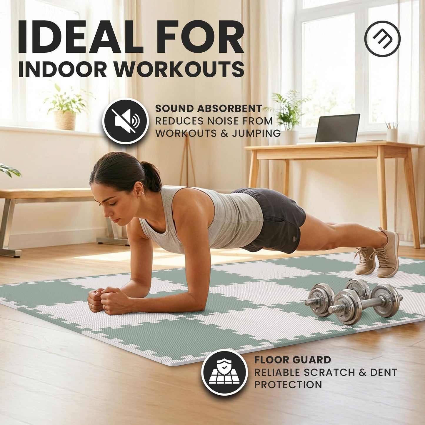 bemaxx Gym Mats Set - 18 pcs EVA Interlocking Foam Floor Tiles (12.6"x12.6"x0.4") 18sqft Protective Gym Flooring Sports Home Workout Exercise Mats Puzzle Garage Fitness Play-Room Pool Treadmill Bike