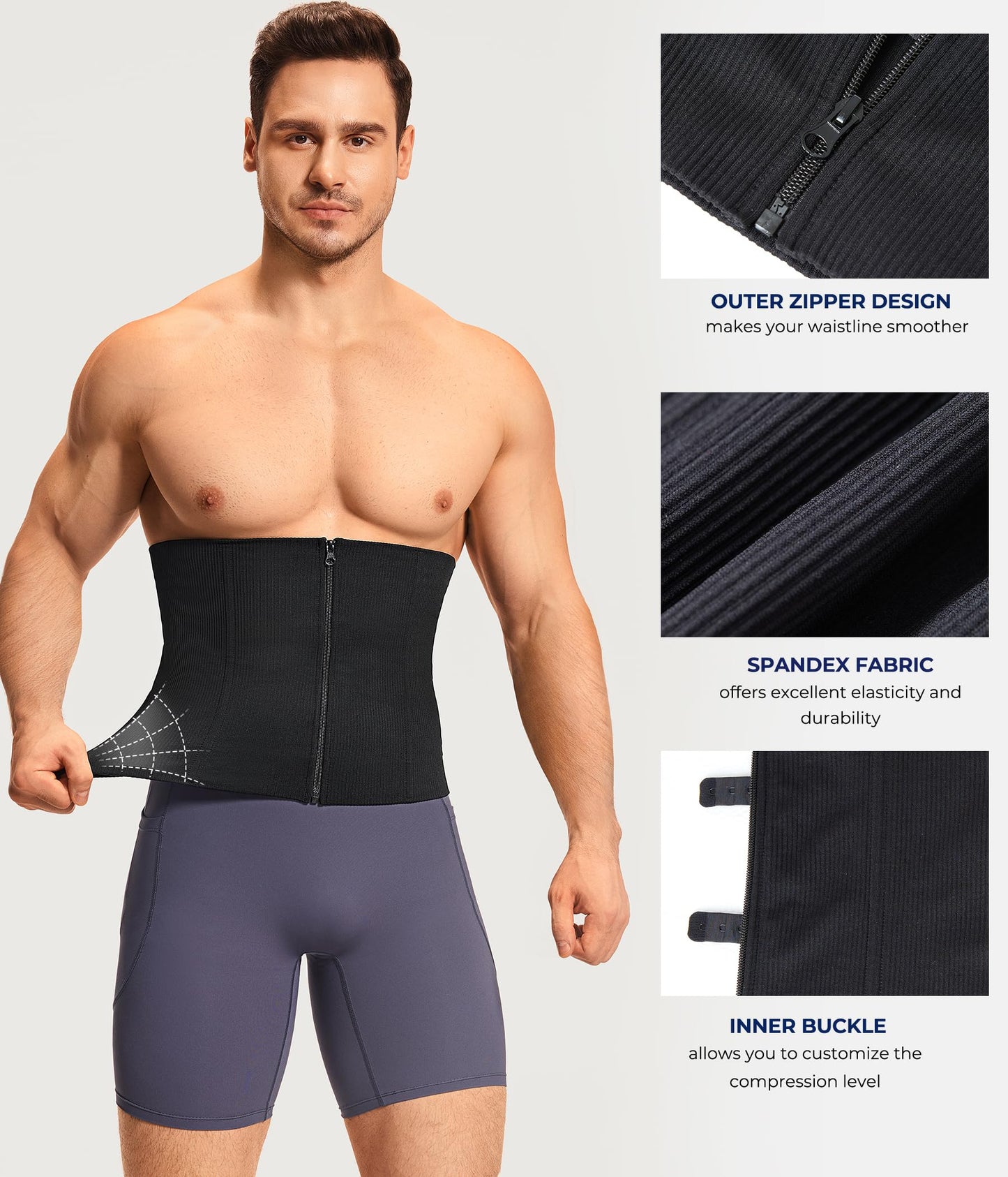 TAILONG Waist Trainer for Men Shapewear Tummy Control Body Shaper Slimming Girdle Fajas para Hombres Corset with Zipper Black