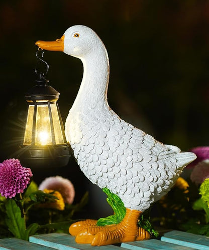Goose Statues for Garden Decor: Outdoor Figurines Sculpture with Lantern for Yard Porch Lawn Patio Balcony - Gifts for Mom Grandma