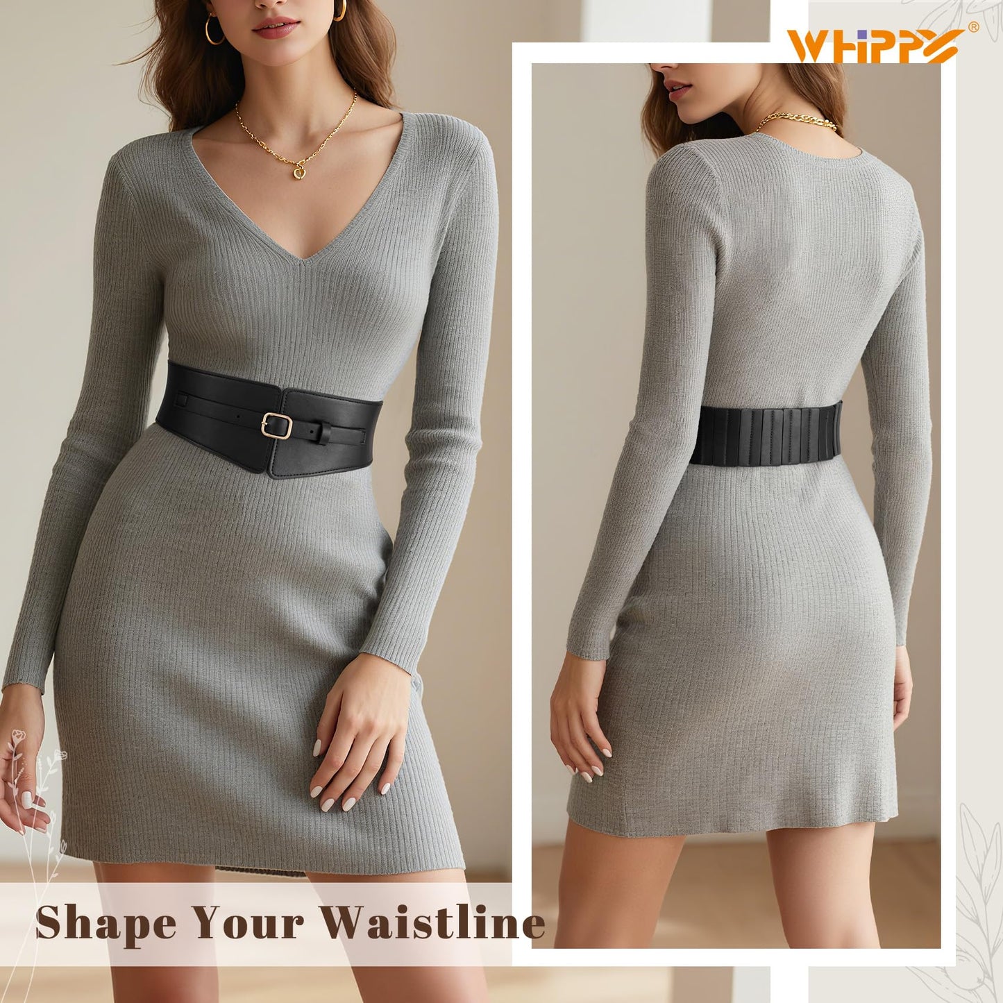 WHIPPY Women Wide Elastic Waist Belt Wide Leather Stretch Belt Fashion Ladies Waistband for Dresses, Black, M