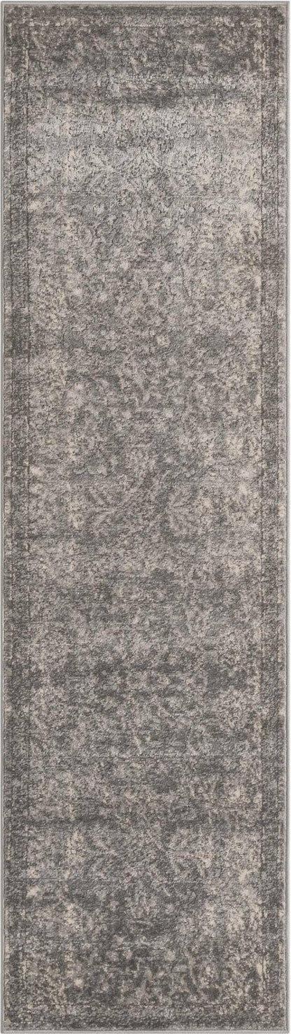 Rugs.com Oregon Collection Rug – 8 Ft Runner Gray Low-Pile Rug Perfect for Hallways, Entryways